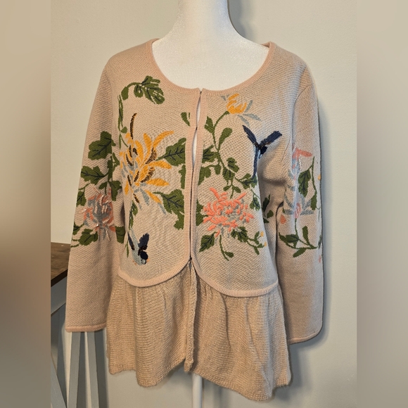 Antropologie Moth Winged Wonder Cardigan Peplum Sweater Women's Size Large - Picture 3 of 13